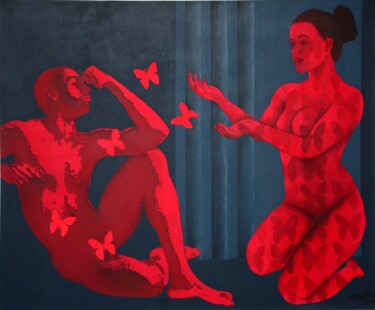 绘画 标题为“Couple in love 4” 由Sonaly Gandhi, 原创艺术品, 丙烯 安装在木质担架架上