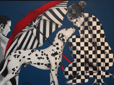 Pittura intitolato "Couple and Dog" da Sonaly Gandhi, Opera d'arte originale, Acrilico