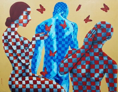 Schilderij getiteld "The love triangle" door Sonaly Gandhi, Origineel Kunstwerk, Acryl