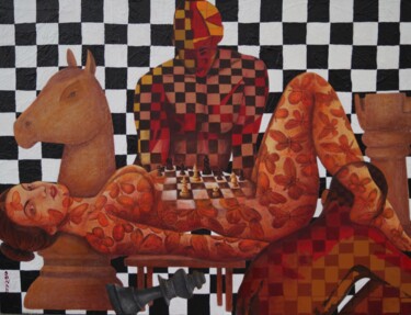 Painting titled "The Game of Chess" by Sonaly Gandhi, Original Artwork, Acrylic