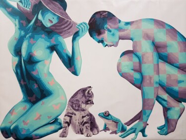 Pintura titulada "Couple Cat and Frog" por Sonaly Gandhi, Obra de arte original, Acrílico