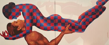 Schilderij getiteld "Dancing Couple 1" door Sonaly Gandhi, Origineel Kunstwerk, Acryl Gemonteerd op Frame voor houten branca…
