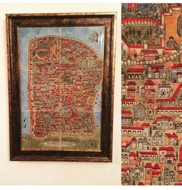 Pintura titulada "Çini minyatür tarih…" por Gül Balakçı, Obra de arte original, Pigmentos Montado en Panel de madera