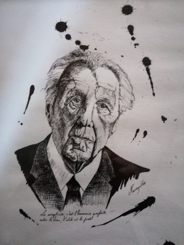 Drawing titled "Frank Lloyd Wright" by Luis Margallo, Original Artwork, Ink