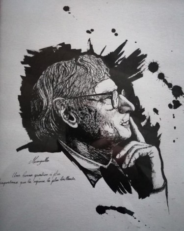 Dibujo titulada "Louis Isadore Kahn" por Luis Margallo, Obra de arte original, Tinta