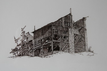 Drawing titled "Mine désaffectée III" by Luis Margallo, Original Artwork, Ink