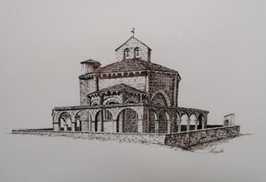 Рисунок под названием "Église - Eunate" - Luis Margallo, Подлинное произведение искусства, Чернила
