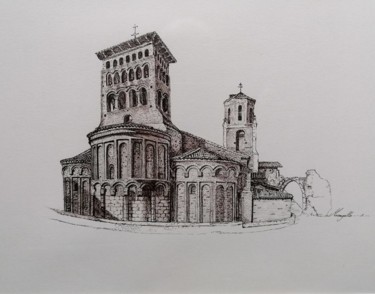 Рисунок под названием "Église - Sahagún" - Luis Margallo, Подлинное произведение искусства, Чернила