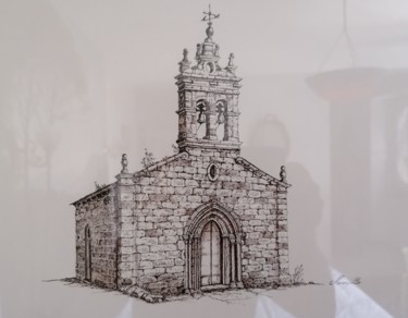 Tekening getiteld "Église - Chemin pri…" door Luis Margallo, Origineel Kunstwerk, Inkt