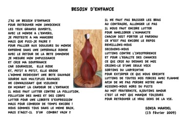 Sculpture intitulée "BESOIN D'ENFANCE" par Sonia Mandel, Œuvre d'art originale, Poème