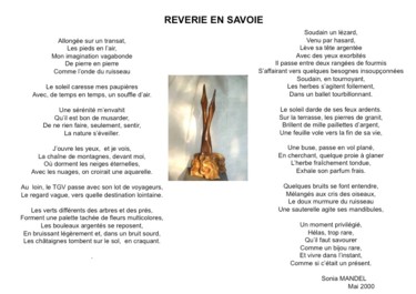 Sculpture intitulée "REVERIE EN SAVOIE" par Sonia Mandel, Œuvre d'art originale, Poème