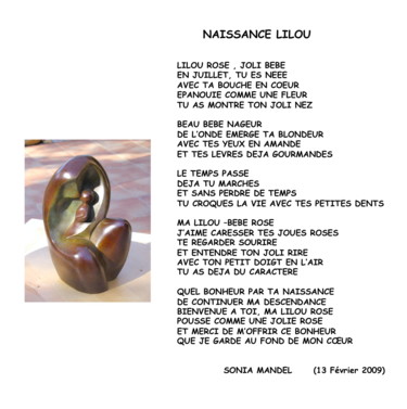 Peinture intitulée "NAISSANCE LILOU" par Sonia Mandel, Œuvre d'art originale, Poème