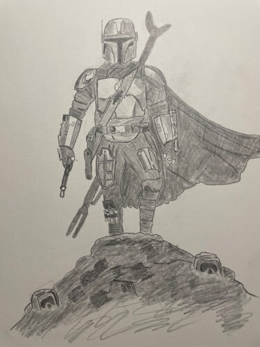 Drawing titled "The Mandalorian" by Sonia Augusto, Original Artwork, Pencil