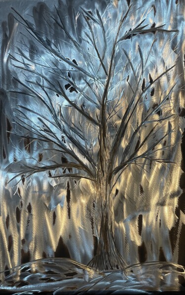Drawing titled "Un arbre, un hiver" by Sonia Bühler, Original Artwork, Engraving Mounted on Metal