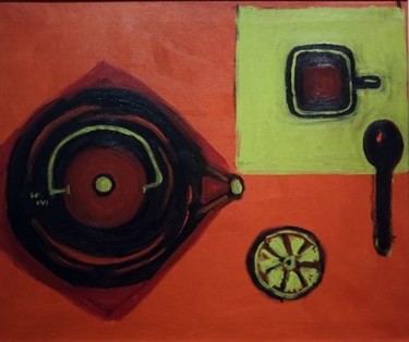 Painting titled "Té delle 5:00 p.m." by Sonia Catalogna, Original Artwork, Acrylic Mounted on Wood Stretcher frame