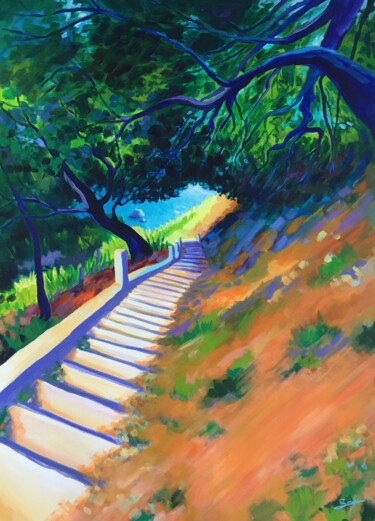 Painting titled "Descente au paradis" by Sonia Di Maccio, Original Artwork, Acrylic Mounted on Wood Stretcher frame