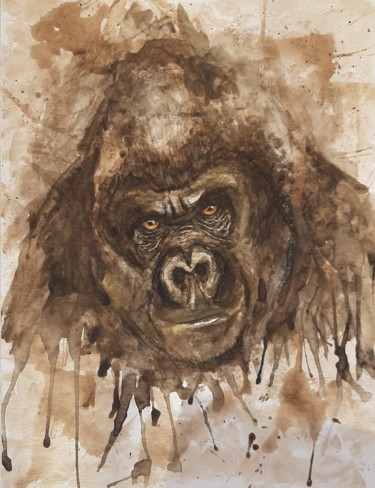Peinture intitulée "Gorille" par Sonia Diao, Œuvre d'art originale, Aquarelle
