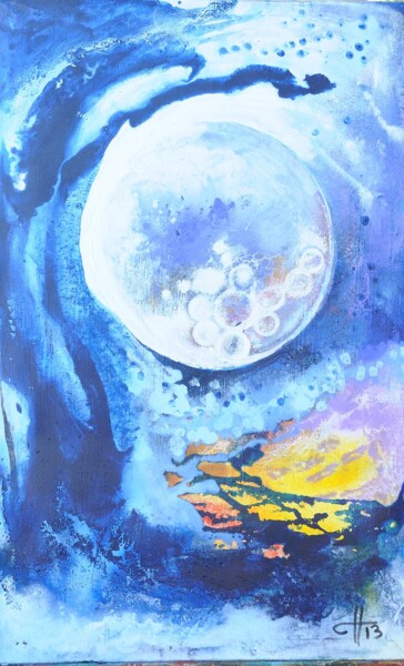 Painting titled "Baños de luna (Moon…" by Sonia Domenech, Original Artwork, Acrylic Mounted on Wood Stretcher frame