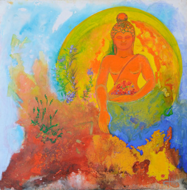Pintura titulada "Buda del mediterrán…" por Sonia Domenech, Obra de arte original, Acrílico Montado en Bastidor de camilla d…