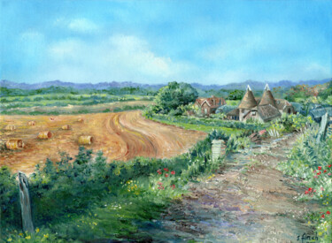 Pittura intitolato "An Oast House Farm…" da Sonia Finch, Opera d'arte originale, Olio Montato su Cartone