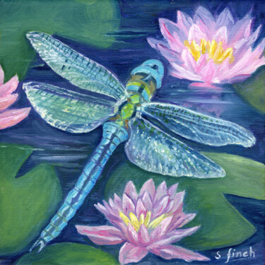 Painting titled "Spirit of Dragonfly" by Sonia Finch, Original Artwork, Oil Mounted on Wood Stretcher frame