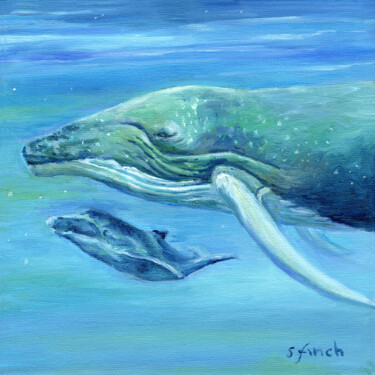 Ζωγραφική με τίτλο "Spirit of Whale" από Sonia Finch, Αυθεντικά έργα τέχνης, Λάδι Τοποθετήθηκε στο Ξύλινο φορείο σκελετό