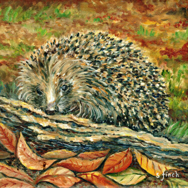 Painting titled "Spirit of Hedgehog" by Sonia Finch, Original Artwork, Oil Mounted on Wood Stretcher frame