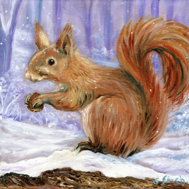 Painting titled "Spirit of Squirrel" by Sonia Finch, Original Artwork, Oil Mounted on Wood Stretcher frame