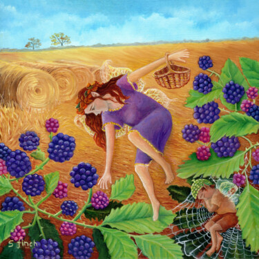 Painting titled "Autumn Blackberry F…" by Sonia Finch, Original Artwork, Oil Mounted on Wood Stretcher frame