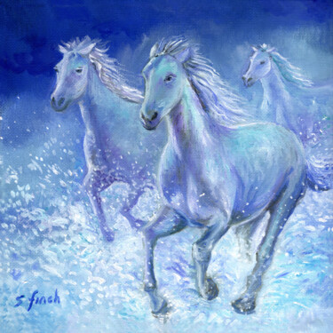 Ζωγραφική με τίτλο "Spirit of Horse" από Sonia Finch, Αυθεντικά έργα τέχνης, Λάδι Τοποθετήθηκε στο Ξύλινο φορείο σκελετό