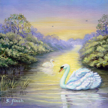 Malerei mit dem Titel "Spirit of Swan" von Sonia Finch, Original-Kunstwerk, Öl Auf Keilrahmen aus Holz montiert