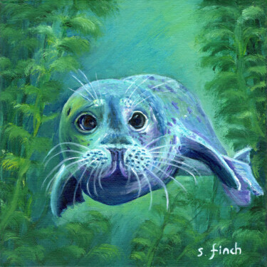 Painting titled "Spirit of Seal" by Sonia Finch, Original Artwork, Oil Mounted on Wood Stretcher frame