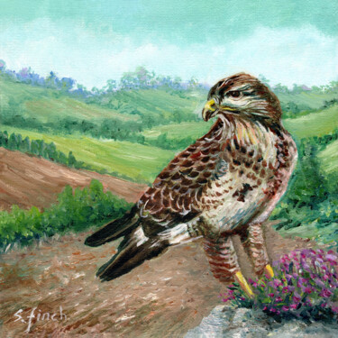 Painting titled "Spirit of Buzzard" by Sonia Finch, Original Artwork, Oil Mounted on Wood Stretcher frame