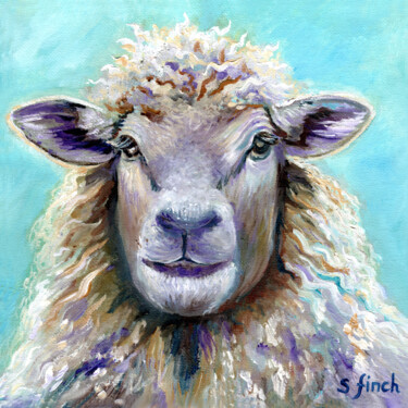 Painting titled "Spirit of Sheep" by Sonia Finch, Original Artwork, Oil Mounted on Wood Stretcher frame