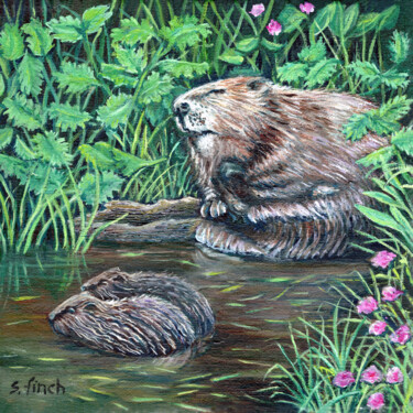 Schilderij getiteld "Spirit of Beaver" door Sonia Finch, Origineel Kunstwerk, Olie