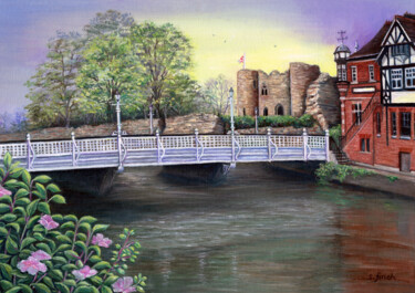 Painting titled "Tonbridge Castle by…" by Sonia Finch, Original Artwork, Oil Mounted on Wood Stretcher frame