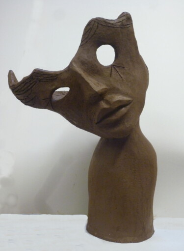 Escultura intitulada "AMOUR MASQUE" por Sonia Mandel, Obras de arte originais, Terracota
