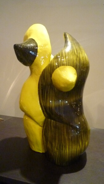 Sculpture titled "ZEBRé JAUNE & NOIR…" by Sonia Mandel, Original Artwork, Mixed Media