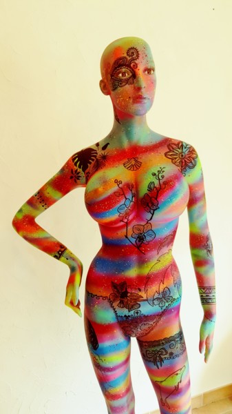 Mannequin tropical Malerei mit dem Titel "Mannequin tropical" von Sonia Michel, Original-Kunstwerk, Sprühfarbe
