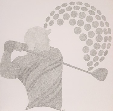 Painting titled "Le golfeur" by Sonia Michel, Original Artwork, Ink