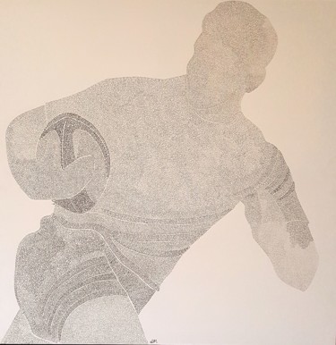 Dessin intitulée "Le rugbyman" par Sonia Michel, Œuvre d'art originale, Encre