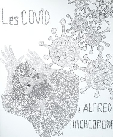 Drawing titled "Les covid" by Sonia Michel, Original Artwork, Ink