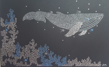 Dessin intitulée "Baleine paisible" par Sonia Michel, Œuvre d'art originale, Stylo gel