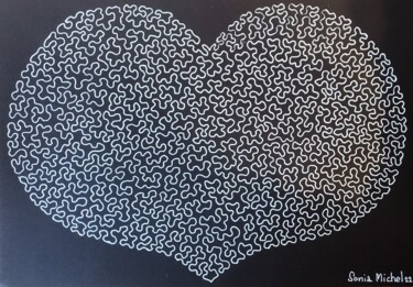 Drawing titled "Coeur blanc au trai…" by Sonia Michel, Original Artwork, Ink