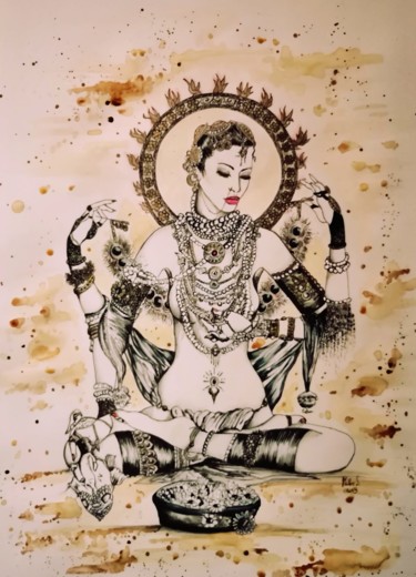 Pittura intitolato "Shiva" da Sonia Mutti, Opera d'arte originale, Matita