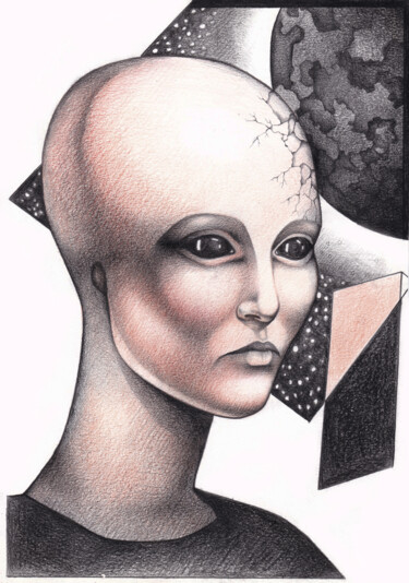 Drawing titled "Little alien" by Sonia O-Hido, Original Artwork, Conté