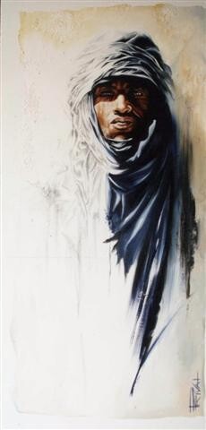 Painting titled "Fils de touareg" by Sonia Privat, Original Artwork, Oil