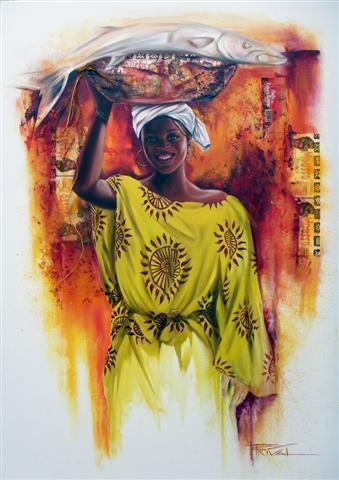 Pintura intitulada "Téodora, Togo" por Sonia Privat, Obras de arte originais, Óleo