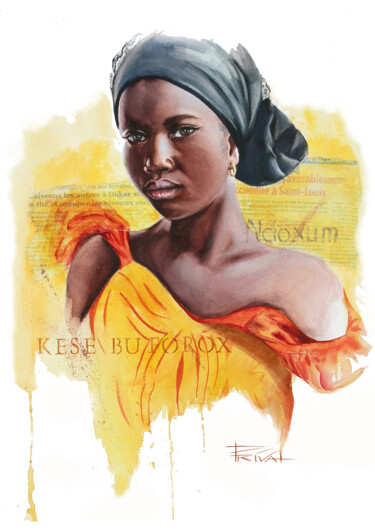 Painting titled "Fleur sénégalaise" by Sonia Privat, Original Artwork, Watercolor