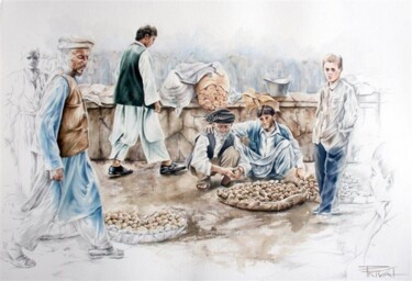 Painting titled "Dimanche matin, Afg…" by Sonia Privat, Original Artwork